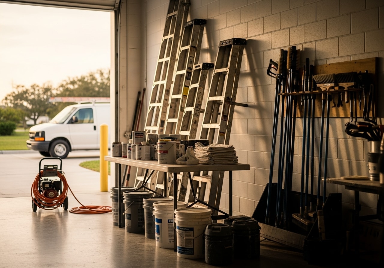 Professional painting crew with tools and equipment ready for residential and commercial projects.