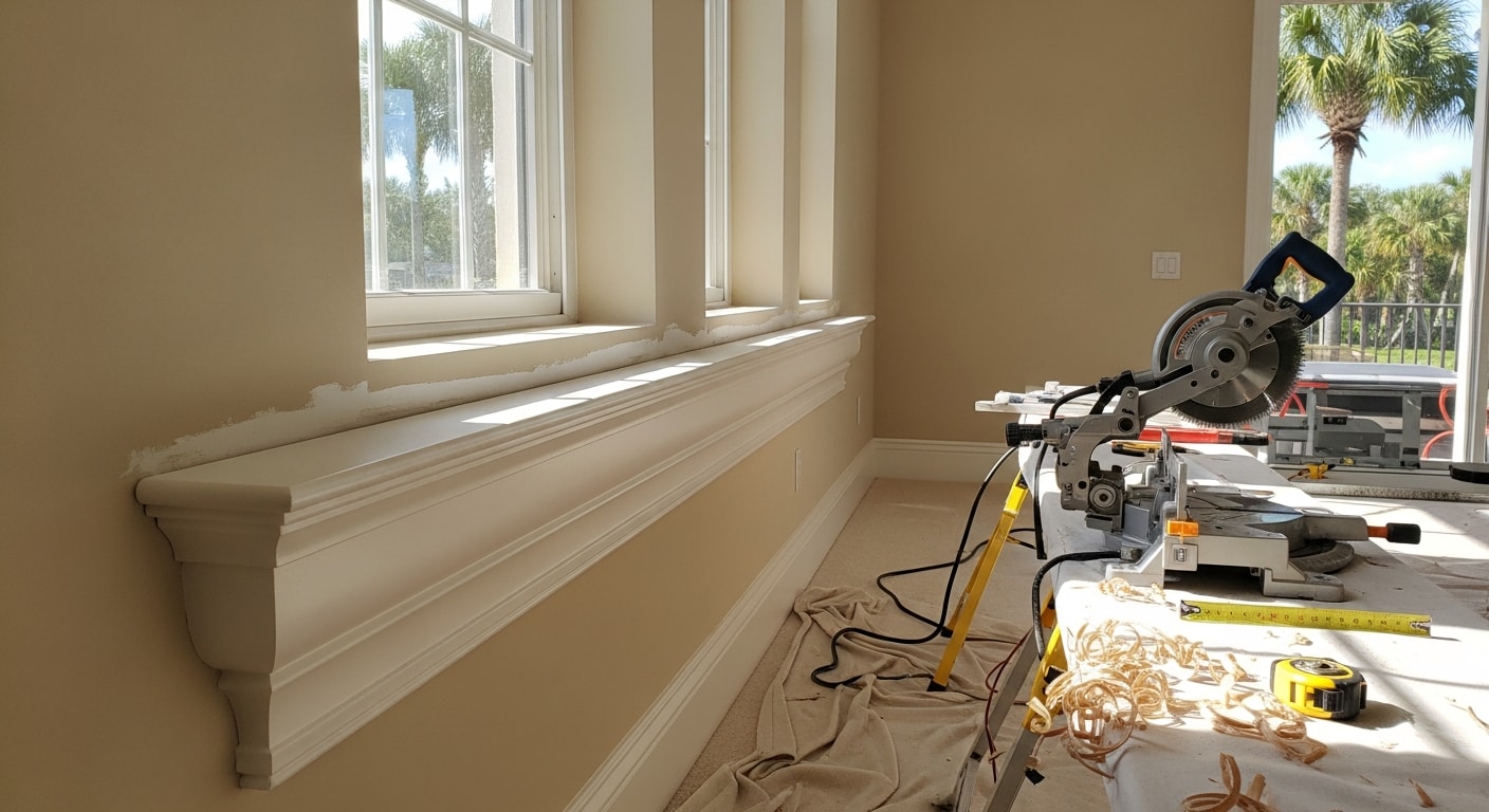 Finish carpenter installing custom trim and molding in residential interior
