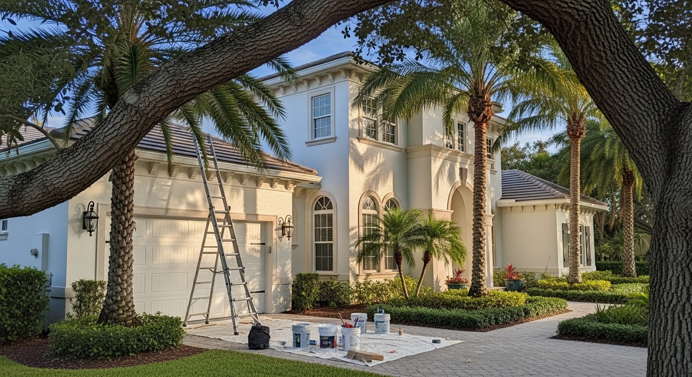 Upscale Naples home with mature landscaping and coastal architecture, typical of the established neighborhoods throughout the city.