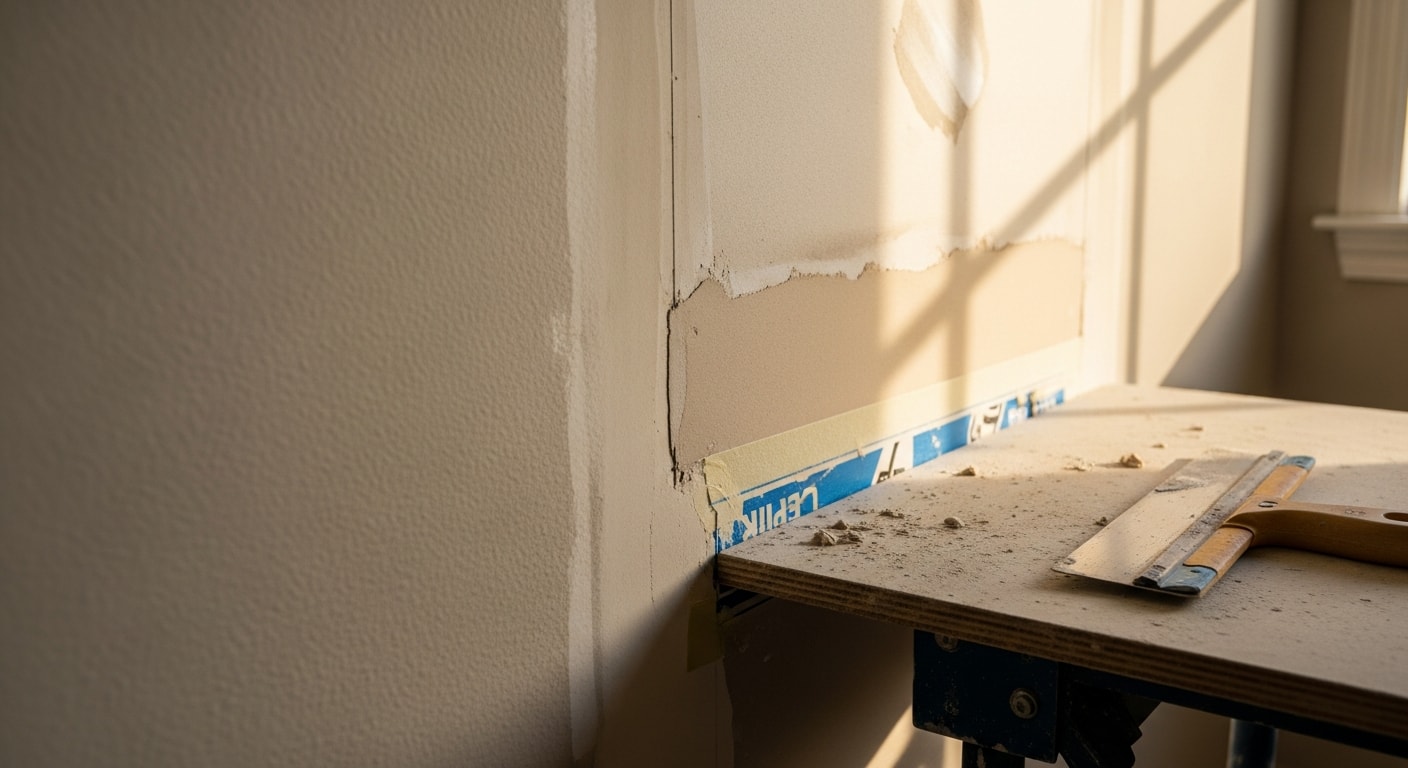 A freshly repaired and smooth interior wall in a Naples home, with texture matched to the surrounding surface and ready for paint. The repair area is flush with the existing drywall and shows no visible seams or patches.
